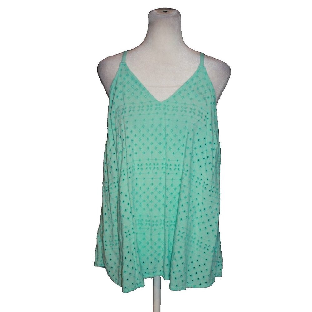 Torrid Women's Tank Top Blouse Shirt Size 0 Easter Egg Blue Crochet Sheer